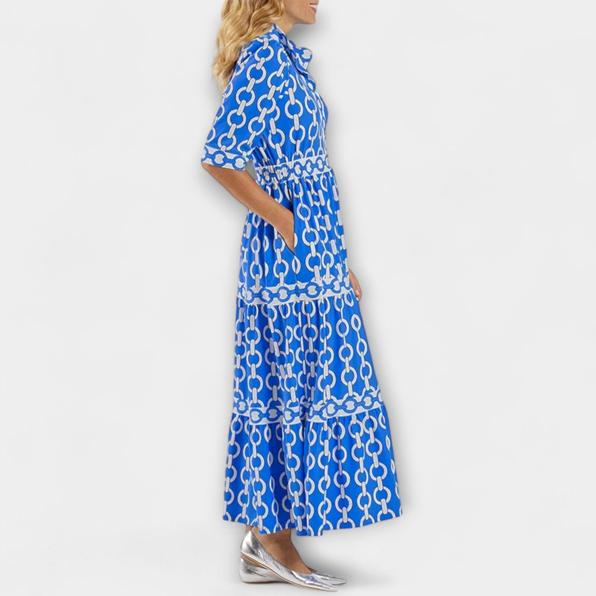 Juliana | Women's Chain Print Midi Dress, Flattering Summer Dress for Holidays and Everyday Wear, Flattering Summer Dress for Holidays and Everyday Wear - image 6