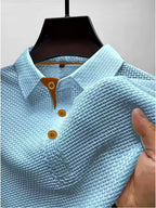 Kane | Men's Knitted Polo Shirt with Contrast Trim, Short Sleeve Polo | Direct Attire | Lichtblauw