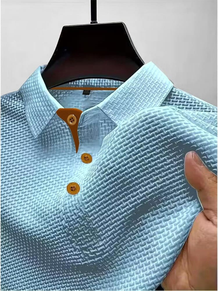 Kane | Men's Knitted Polo Shirt with Contrast Trim, Short Sleeve Polo | Direct Attire | Lichtblauw