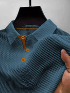 Kane | Men's Knitted Polo Shirt with Contrast Trim, Short Sleeve Polo | Direct Attire | Blauw