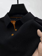 Kane | Men's Knitted Polo Shirt with Contrast Trim, Short Sleeve Polo | Direct Attire | Zwart