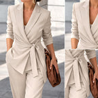 Karly | Women's Knit Belt Two-Piece Set, Wide-Leg Trouser Suit | Direct Attire
