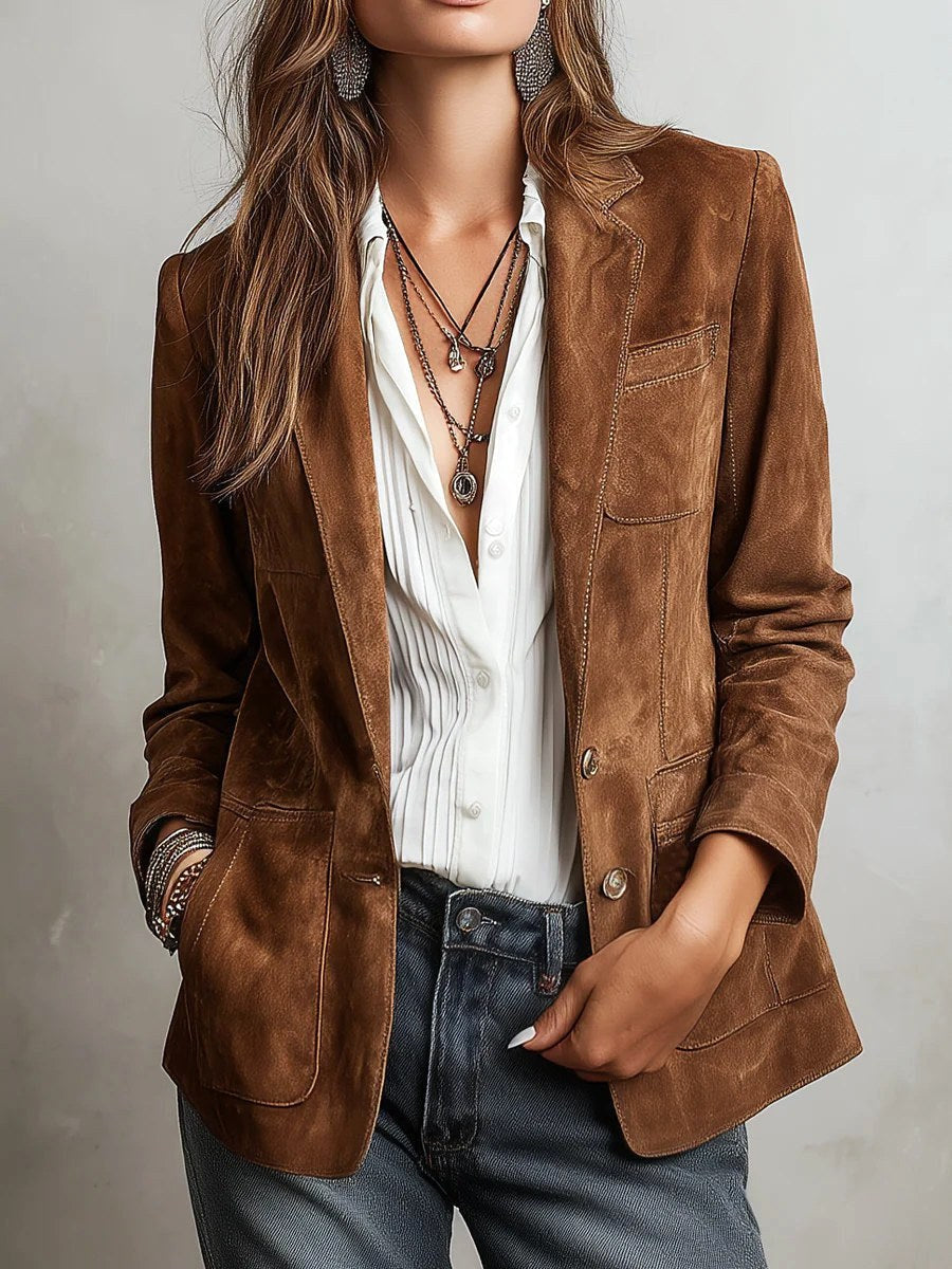 Kasey | Women's Vintage Suede Jacket, Tailored Autumn Jacket | Direct Attire | Brown