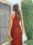 Keira | Women's Halter-Neck Maxi Dress with Fringe Detail, Tassel Occasion Dress | Direct Attire