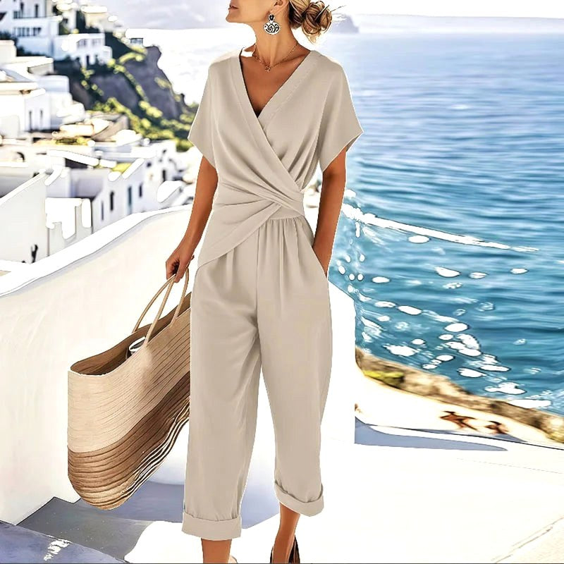Kellie | Women's Wrap-Front Two-Piece Set, Tailored Trouser Suit | Direct Attire | Apricot