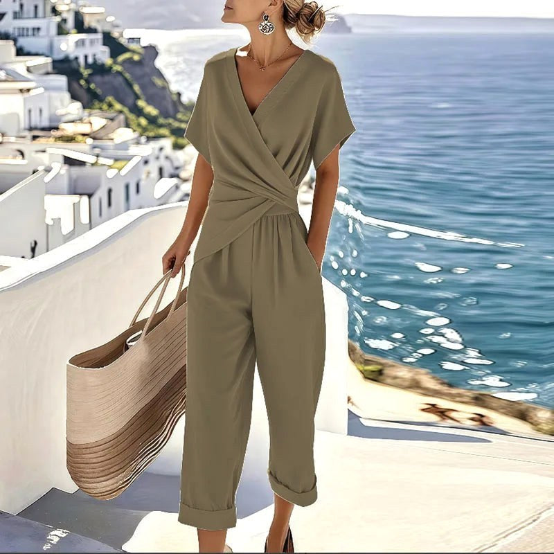 Kellie | Women's Wrap-Front Two-Piece Set, Tailored Trouser Suit | Direct Attire | Khaki