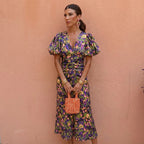 Kelsey | Women's V-Neckline Dress with Puffed Sleeves, Elegant Day Dress | Direct Attire