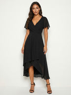Kirsty | Women's Midi Dress with Lace Detail, Romantic Midi Dress | Direct Attire | Zwart