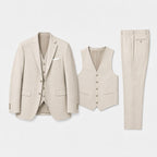 Kye | Men's Linen Three-Piece Suit with Waistcoat, Tailored Trouser Suit | Direct Attire | Beige