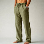 Kye | Women's Lightweight Linen Trousers, Tailored Summer Trousers | Direct Attire | Green