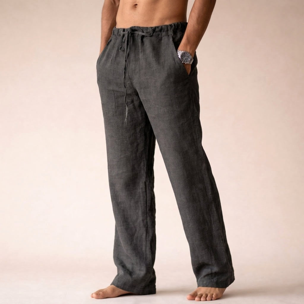 Kye | Women's Lightweight Linen Trousers, Tailored Summer Trousers | Direct Attire | Dark Gray