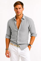 Lachie | Men's Linen Button-Down Shirt, Rolled Sleeve Oxford Shirt | Direct Attire | Grey