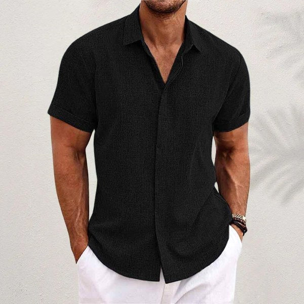Lachlan | Men's Classic Collared Button Shirt, Breathable Linen Blend Shirt | Direct Attire | Black