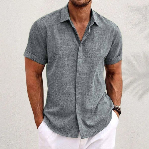 Lachlan | Men's Classic Collared Button Shirt, Breathable Linen Blend Shirt | Direct Attire | Gray