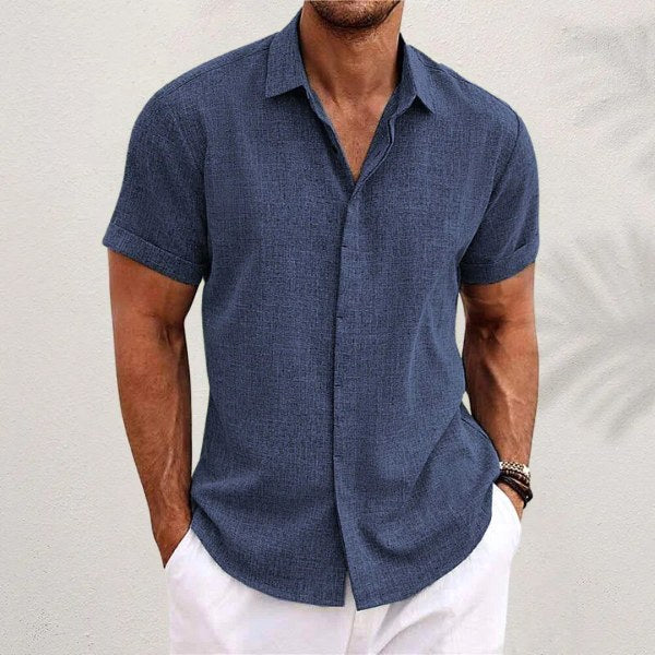 Lachlan | Men's Classic Collared Button Shirt, Breathable Linen Blend Shirt | Direct Attire | Blue