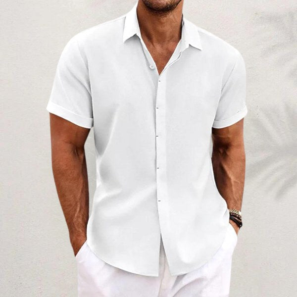 Lachlan | Men's Classic Collared Button Shirt, Breathable Linen Blend Shirt | Direct Attire | White