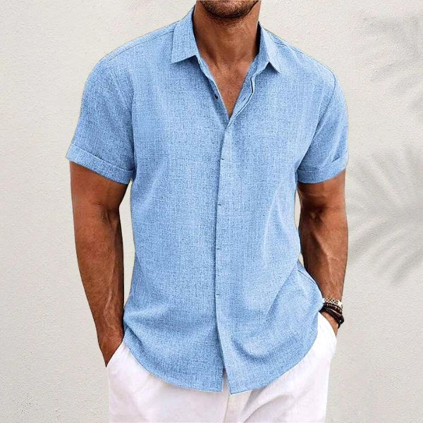 Lachlan | Men's Classic Collared Button Shirt, Breathable Linen Blend Shirt | Direct Attire | Light Blue