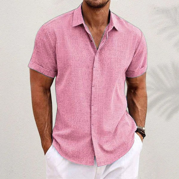 Lachlan | Men's Classic Collared Button Shirt, Breathable Linen Blend Shirt | Direct Attire | Pink