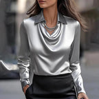 Lara | Women's V-Neck Shimmer Blouse, Elegant Shiny Blouse | Direct Attire | Gray