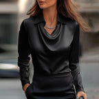 Lara | Women's V-Neck Shimmer Blouse, Elegant Shiny Blouse | Direct Attire | Black