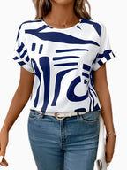 Lauren | Women's Abstract Printed T-Shirt, Relaxed Fit Casual Top | Direct Attire | Wit