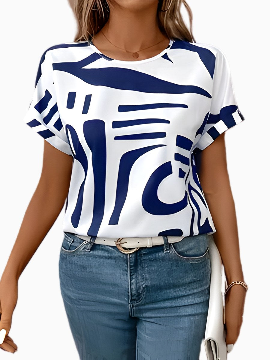 Lauren | Women's Abstract Printed T-Shirt, Relaxed Fit Casual Top | Direct Attire | Wit