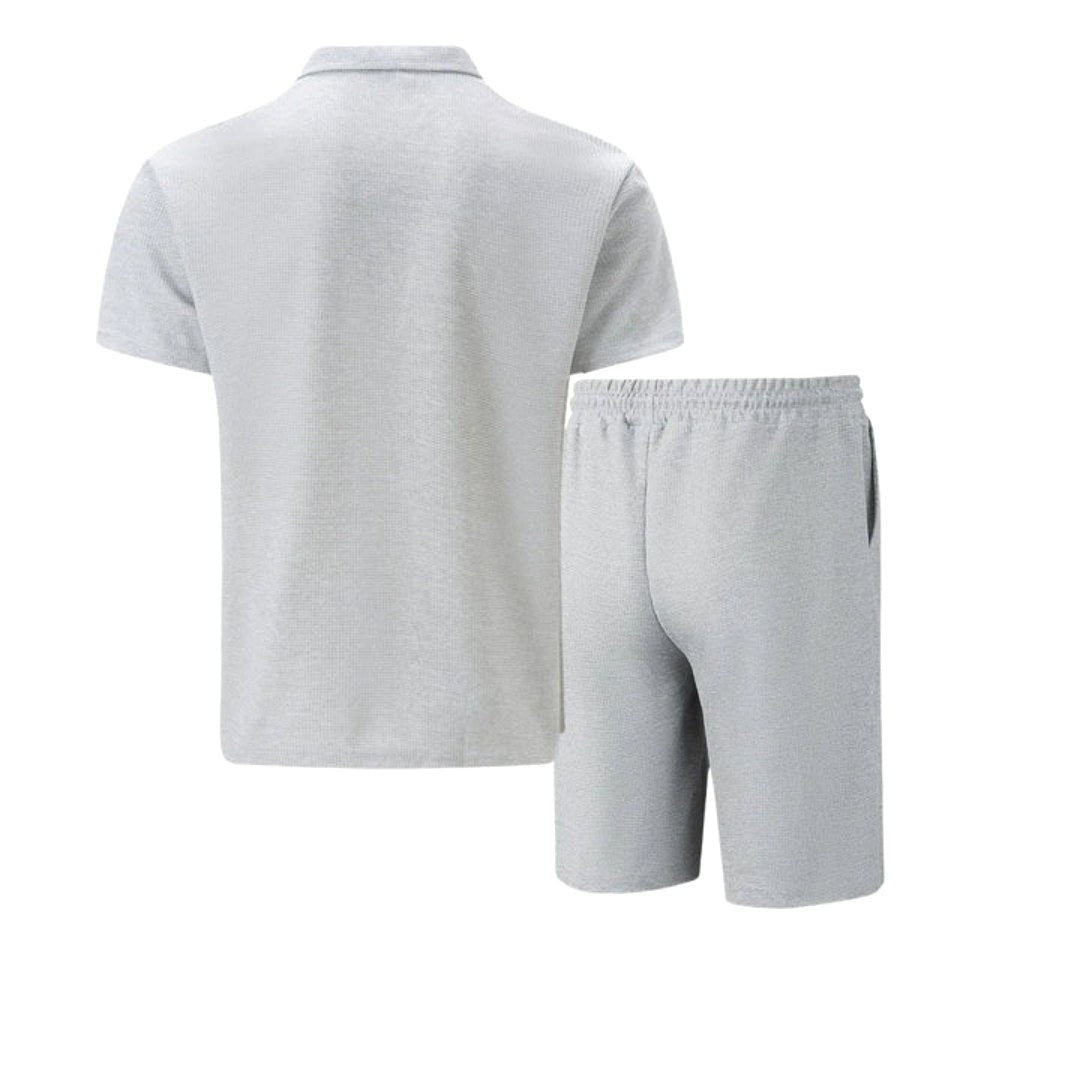 Lawson | Men's Cotton Zip-Neck Polo Shorts Set, Two-Piece Lounge Set | Direct Attire