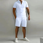Lawson | Men's Cotton Zip-Neck Polo Shorts Set, Two-Piece Lounge Set | Direct Attire