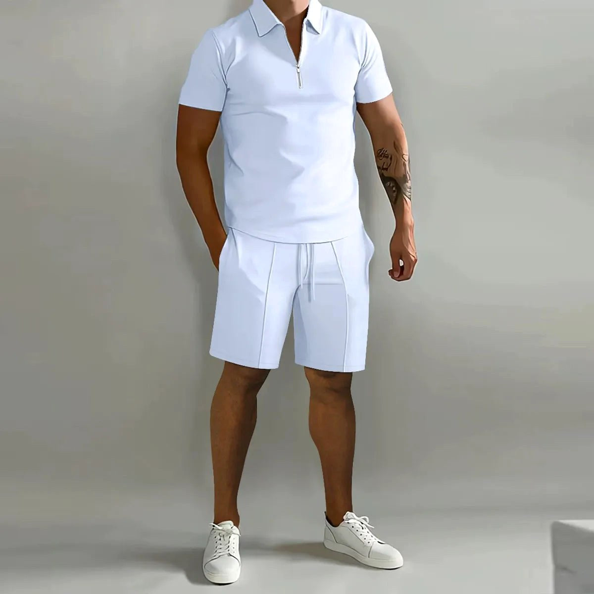 Lawson | Men's Cotton Zip-Neck Polo Shorts Set, Two-Piece Lounge Set | Direct Attire
