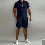 Lawson | Men's Cotton Zip-Neck Polo Shorts Set, Two-Piece Lounge Set | Direct Attire