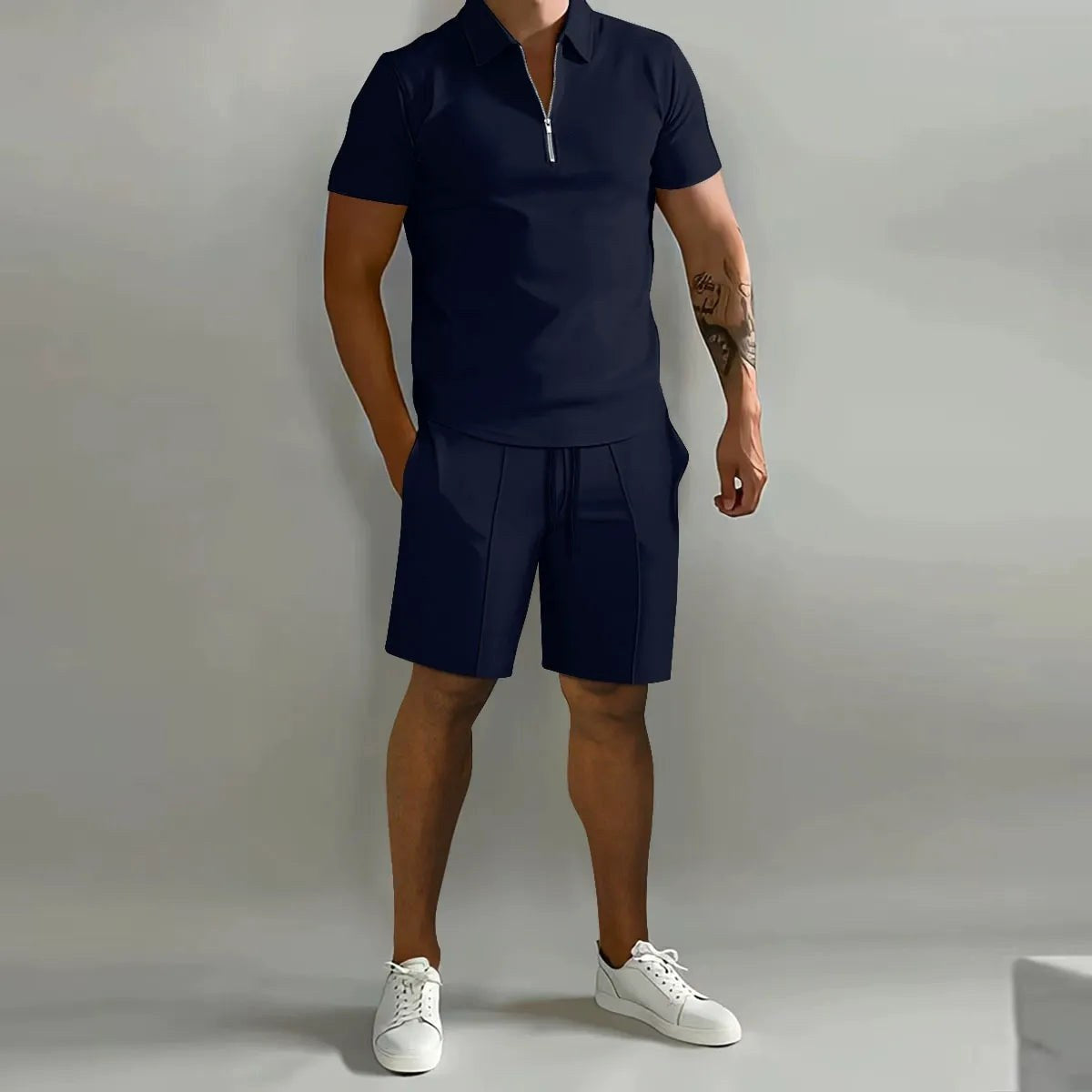 Lawson | Men's Cotton Zip-Neck Polo Shorts Set, Two-Piece Lounge Set | Direct Attire