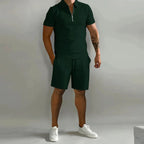 Lawson | Men's Cotton Zip-Neck Polo Shorts Set, Two-Piece Lounge Set | Direct Attire