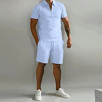 Lawson | Men's Cotton Zip-Neck Polo Shorts Set, Two-Piece Lounge Set | Direct Attire