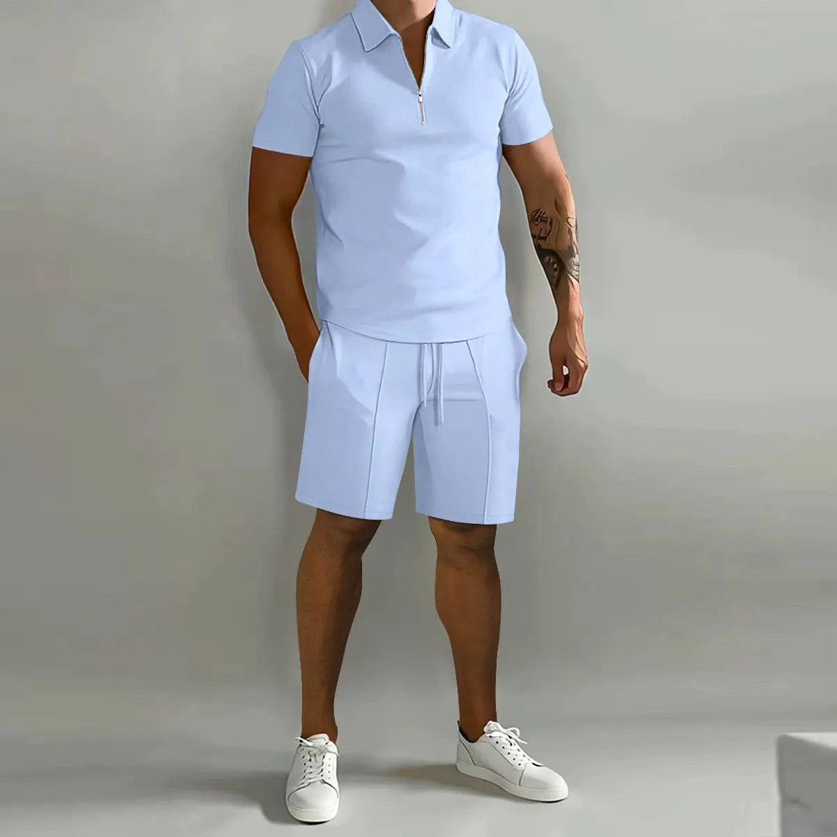 Lawson | Men's Cotton Zip-Neck Polo Shorts Set, Two-Piece Lounge Set | Direct Attire