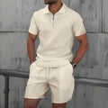 Lawson | Men's Cotton Zip-Neck Polo Shorts Set, Two-Piece Lounge Set | Direct Attire | Black