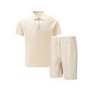 Lawson | Men's Cotton Zip-Neck Polo Shorts Set, Two-Piece Lounge Set | Direct Attire | Grey