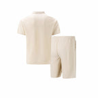 Lawson | Men's Cotton Zip-Neck Polo Shorts Set, Two-Piece Lounge Set | Direct Attire | White