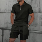Lawson | Men's Cotton Zip-Neck Polo Shorts Set, Two-Piece Lounge Set | Direct Attire | Navy Blue