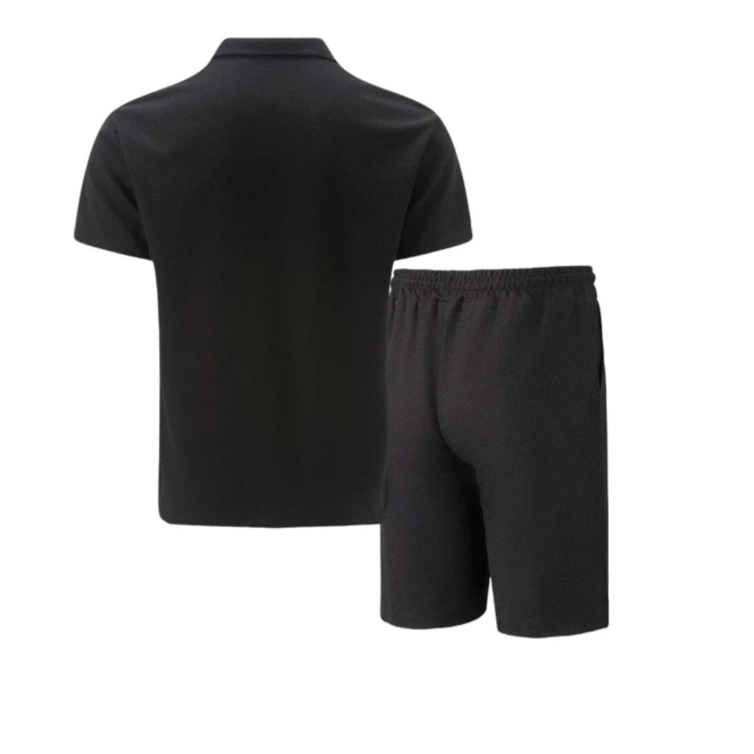 Lawson | Men's Cotton Zip-Neck Polo Shorts Set, Two-Piece Lounge Set | Direct Attire | Light Blue