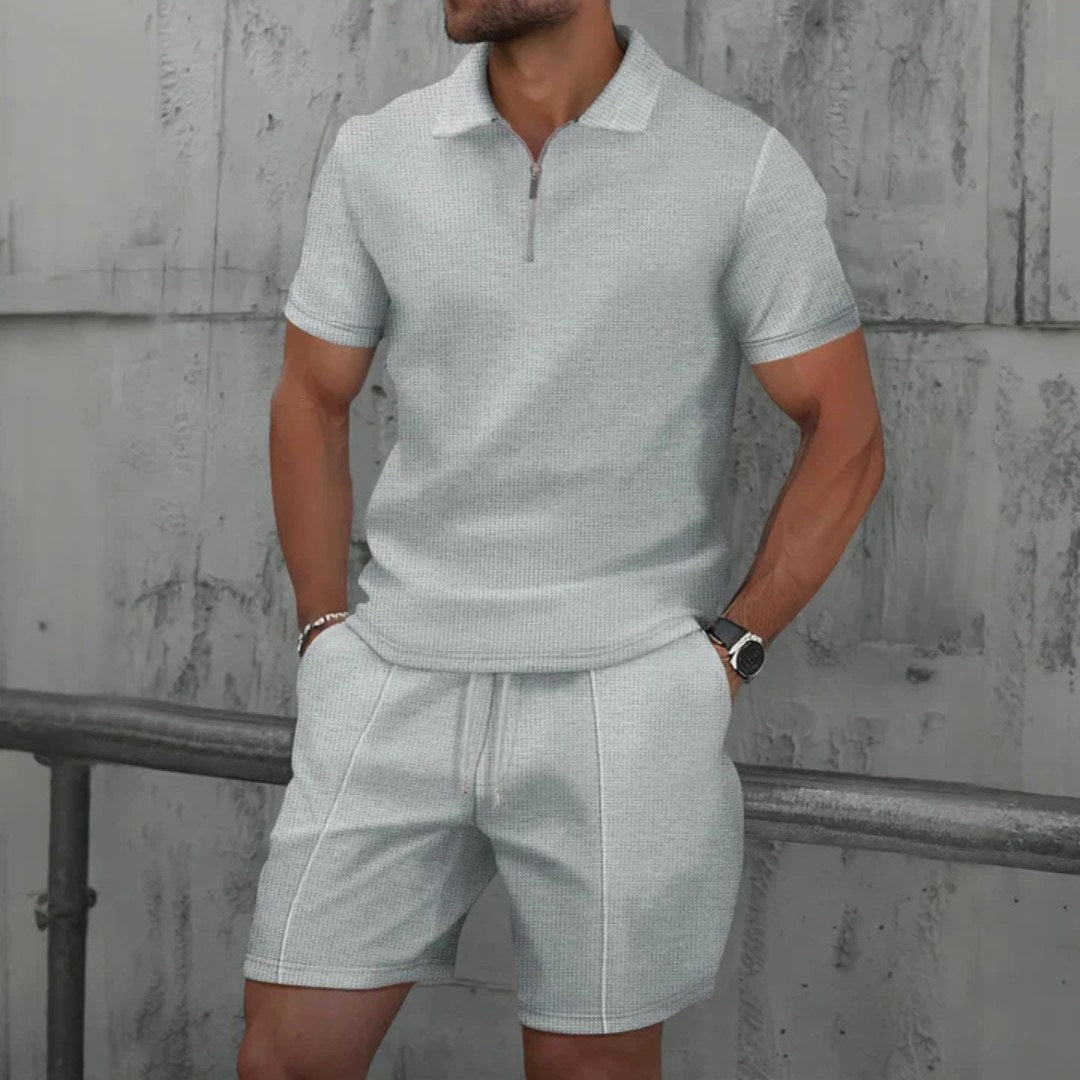 Lawson | Men's Cotton Zip-Neck Polo Shorts Set, Two-Piece Lounge Set | Direct Attire