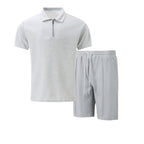 Lawson | Men's Cotton Zip-Neck Polo Shorts Set, Two-Piece Lounge Set | Direct Attire