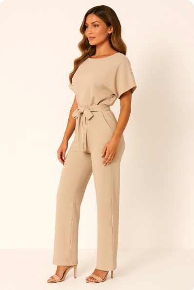 Liana | Women's Ponte Knit Batwing Jumpsuit, Relaxed-Fit One-Piece | Direct Attire | Beige