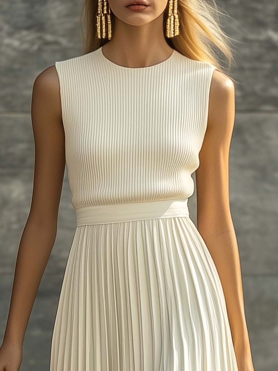 Lilliana | Women's Sleeveless Knit Pleated Maxi Dress, Chiffon Evening Dress | Direct Attire