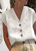 Lily | Women's Linen Top with V-Neckline, Cap Sleeve Blouse | Direct Attire | White