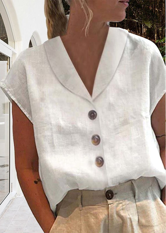 Lily | Women's Linen Top with V-Neckline, Cap Sleeve Blouse | Direct Attire | White