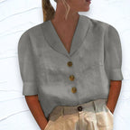 Lily | Women's Linen Top with V-Neckline, Cap Sleeve Blouse | Direct Attire | Gray