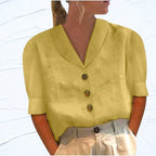 Lily | Women's Linen Top with V-Neckline, Cap Sleeve Blouse | Direct Attire