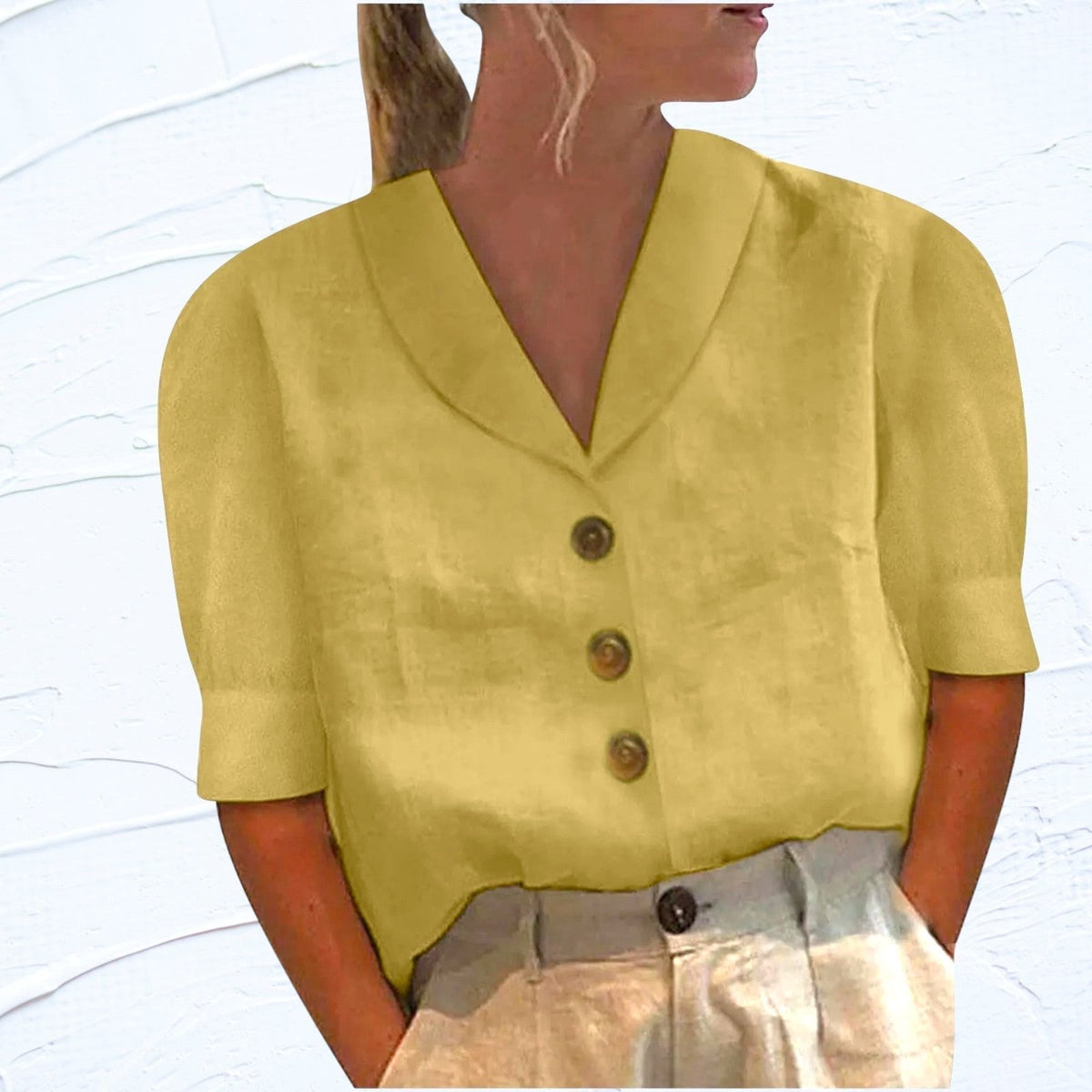 Lily | Women's Linen Top with V-Neckline, Cap Sleeve Blouse | Direct Attire
