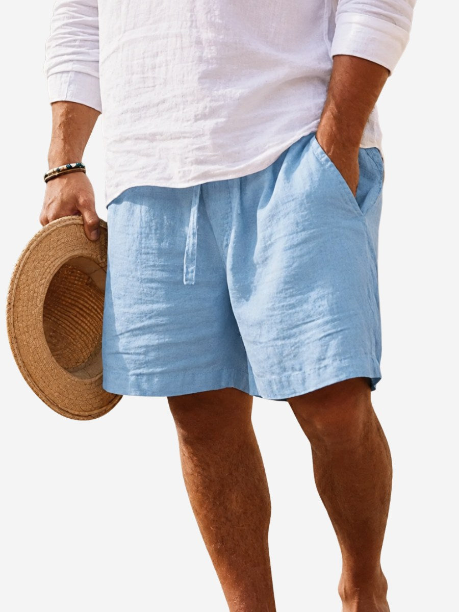 Lincoln | Men's Relaxed Cotton and Linen Shorts, Drawstring Waist Shorts | Direct Attire | Light Blue