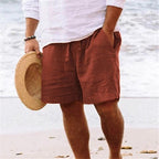 Lincoln | Men's Relaxed Cotton and Linen Shorts, Drawstring Waist Shorts | Direct Attire | Brown